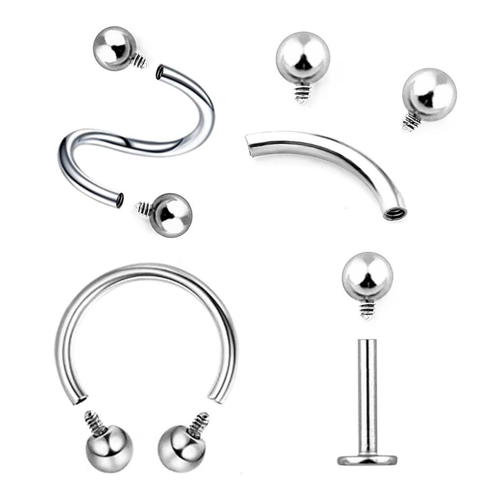 4pcs Varies Type Steel Internal Thread Ear Lip Stud Sprial Nose Eyebrow Piercing