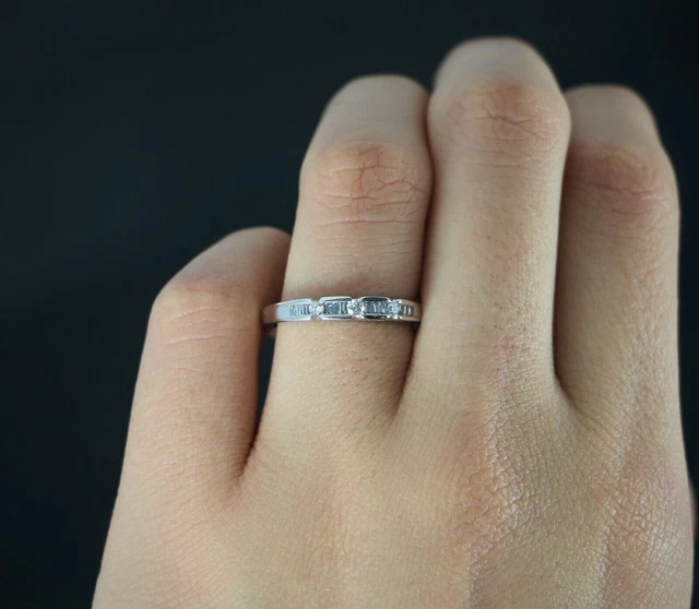 Real Moissanite 1.20Ct Round & Baguette Cut Bridal Band 14K White Gold Plated