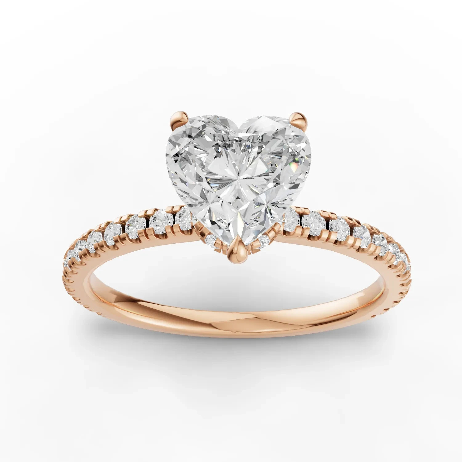 1.23 Ct Heart Solitaire Hidden Halo Lab Grown Diamond Pavé Band 18K Rose Gold