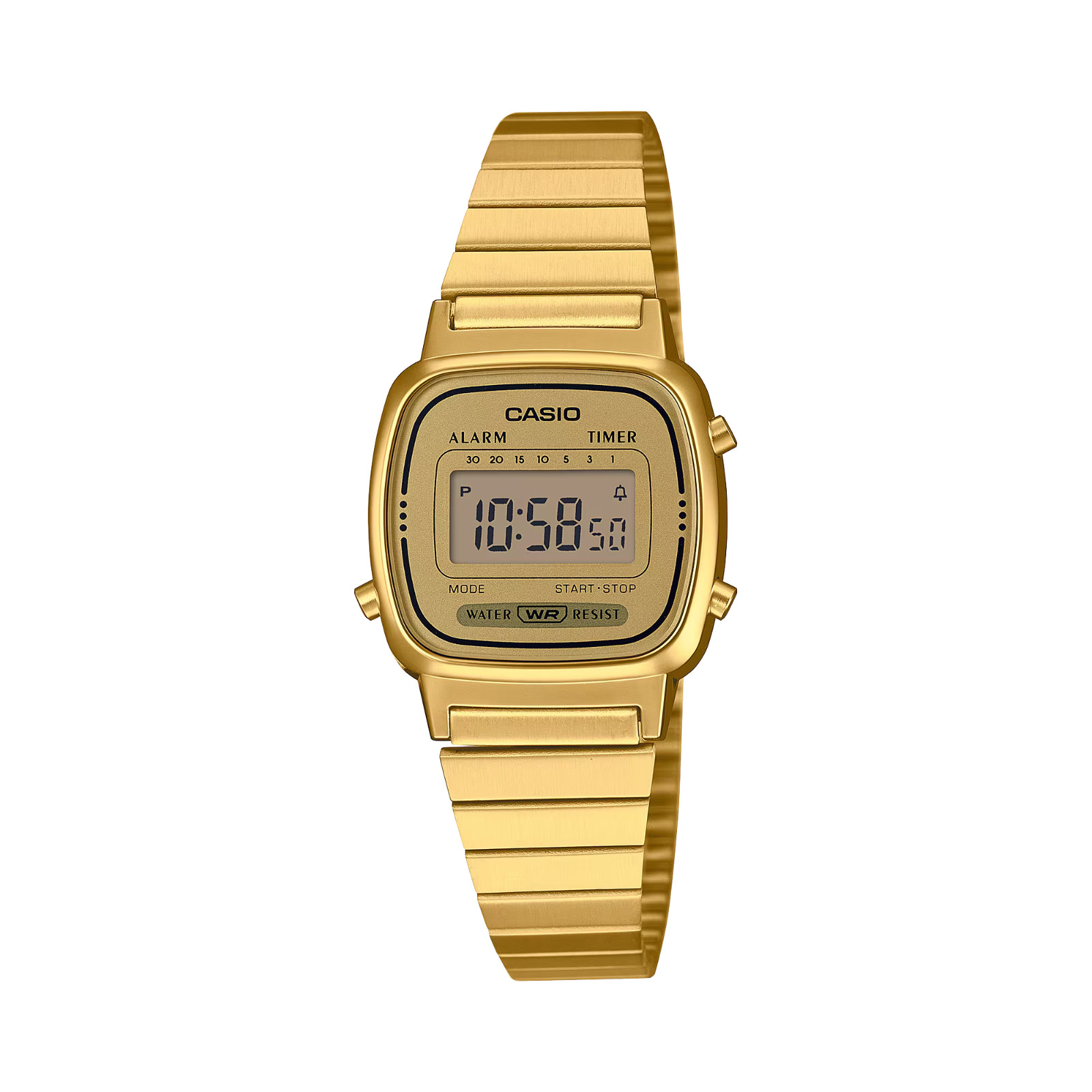 Casio LA670WGA-9, Digital Watch, Goldtone Metal Band, Alarm, Timer