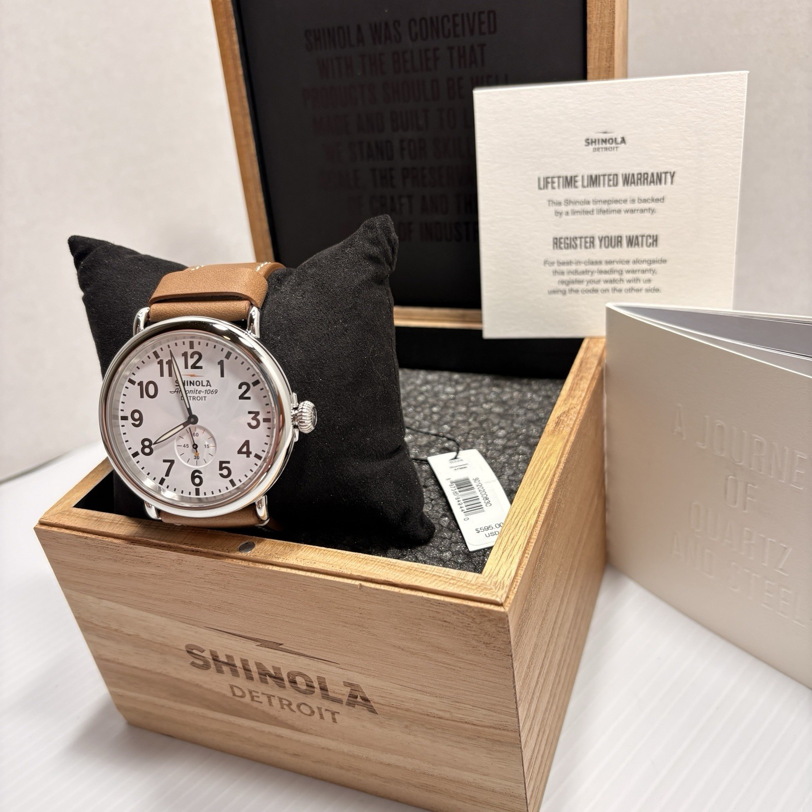 Shinola Runwell Quartz Watch Argonite 1069 White Dial 47mm New w/Tag, Engraved