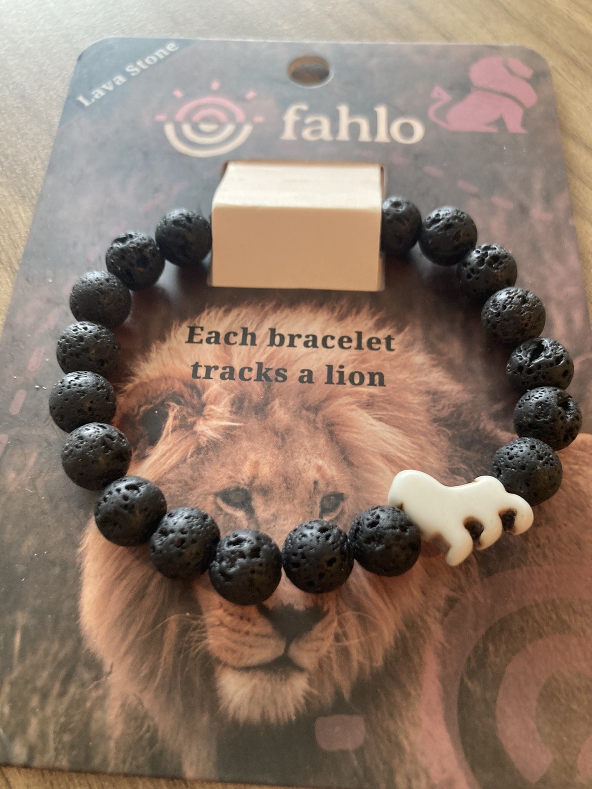 Fahlo Lion Tracking bracelet, Lava Stone Black Endangered Species Jewelry NWT