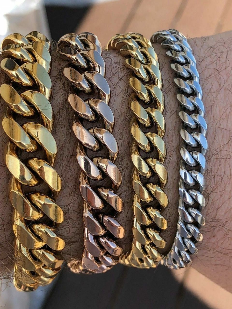 Miami Cuban Link Bracelet 14k 18k Yellow Rose Silver Gold Plated Stainless Steel