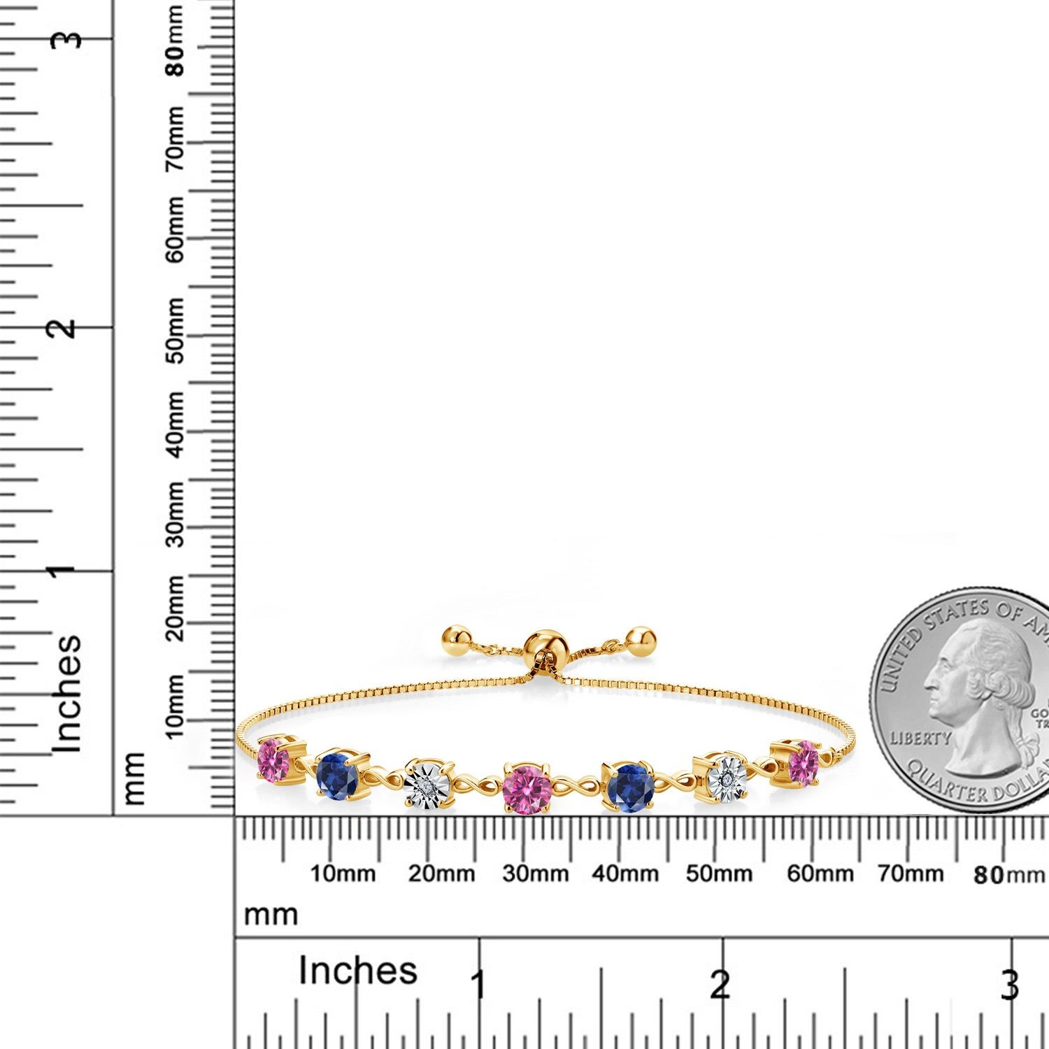 18K Yellow Gold Plated Silver Bracelet Pink Moissanite Created Sapphire (2.71