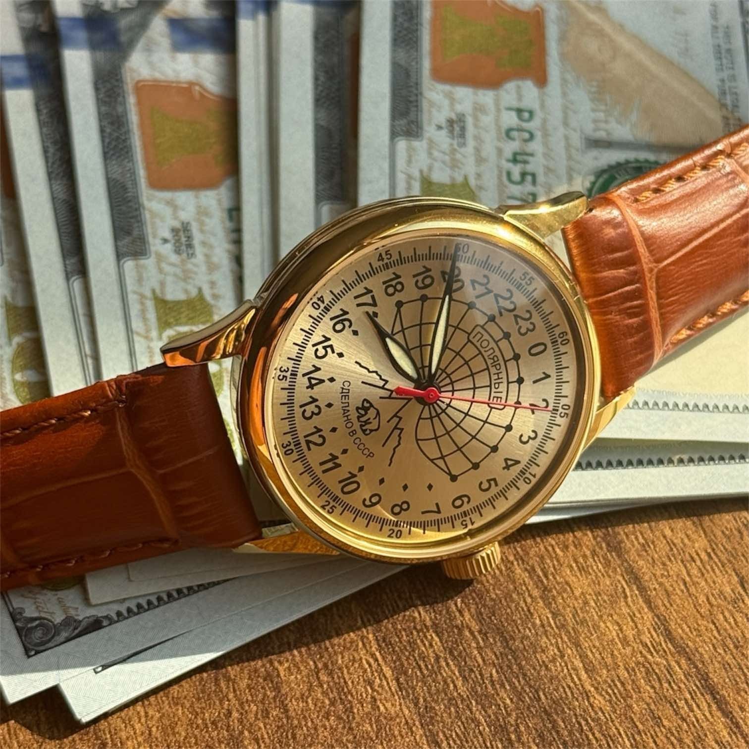 Watch 24h Mechanical Raketa Wrist Men Soviet USSR Polar Golden Russian Vintage