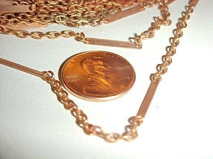 5 FEET VINTAGE COPPER COATED STEEL KNURLED CABLE FANCY BAR 2mm. DECO CHAIN N49