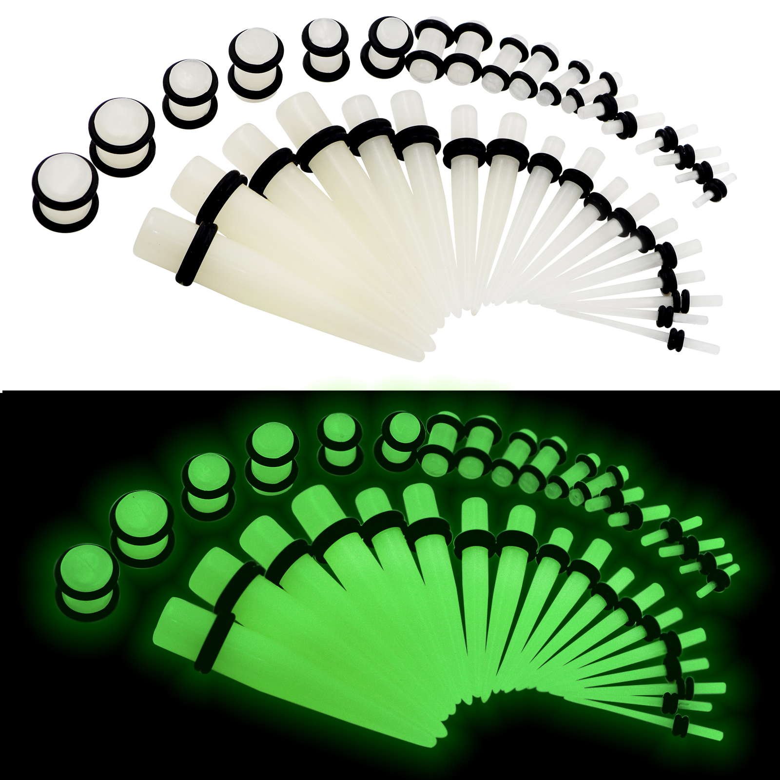 36Pcs Stretching Taper Kit Plug Ear Gauges Glow in the Dark Piecring Jewelry Set