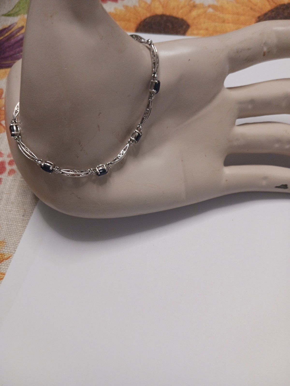 Sapphire and Diamond Accent 10Kt White Gold Bracelet 7 1/8 Inches