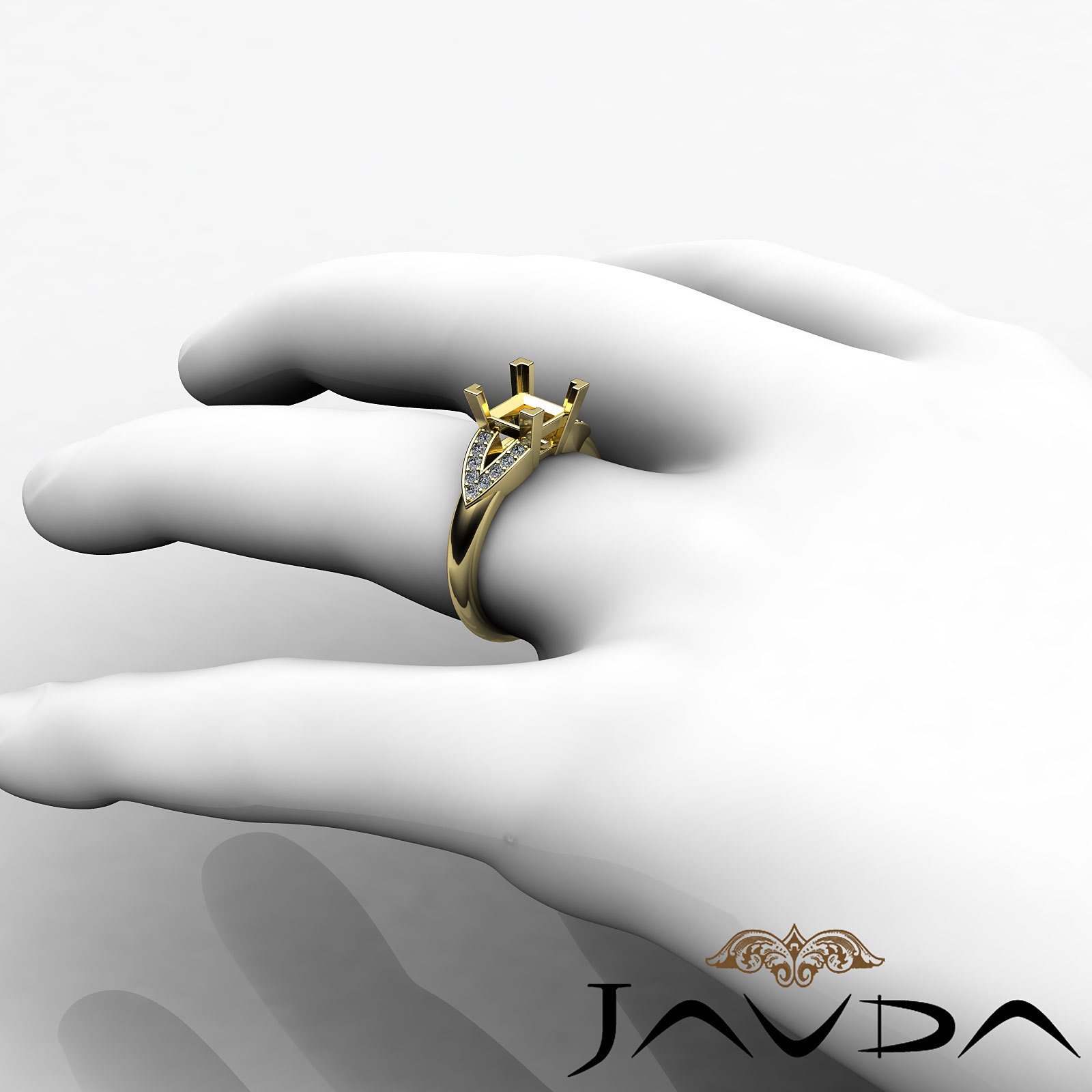 Classic Princess Semi Mount Diamond Wedding Promise Ring 18k Yellow Gold 0.25Ctw