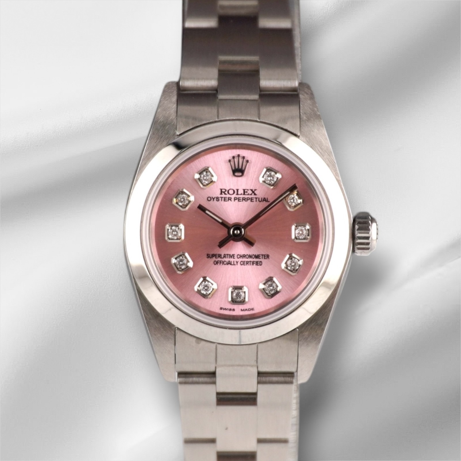 Rolex Oyster Perpetual 25mm Steel Pink Diamond Dial Smooth Oyster Ladies Watch