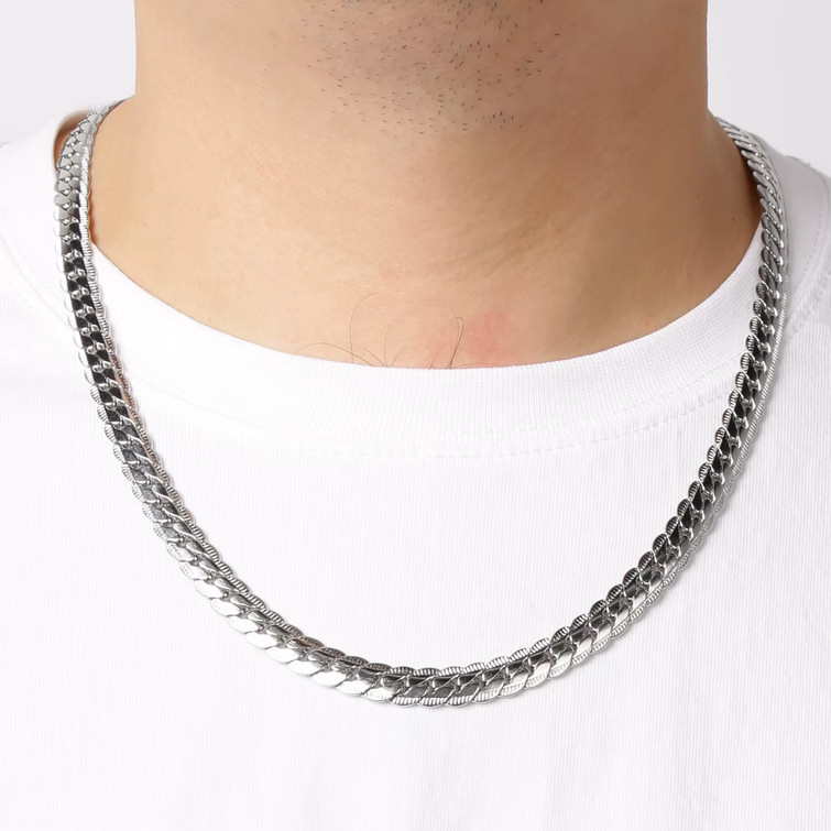 Quality 316L Stainless Steel Flat Snake Cuban Link Graded Chain Necklace (5, 8mm