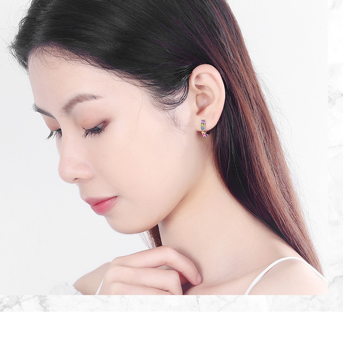 Women 925 Silver Tone Gold Rainbow CZ Huggie Hoop Snap Earrings 15mm Gift AF