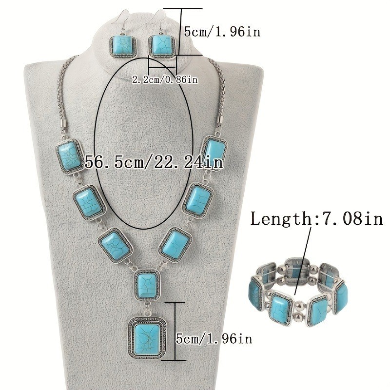 Boho Western Jewelry Turquoise Set Women Boho Pendant Necklace Earrings Bracelet