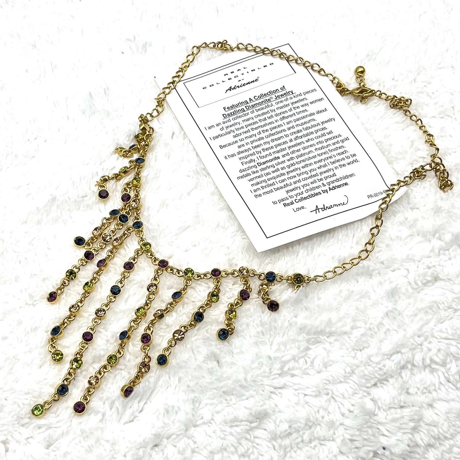 Real Collectibles by Adrienne Necklace Multicolor Diamonite Fringe Bib 17″