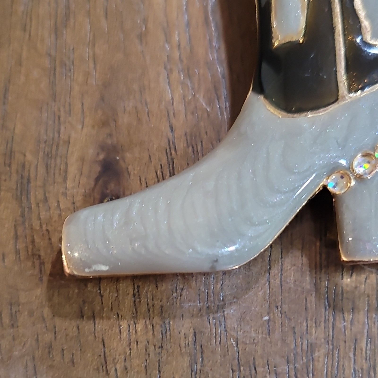 Cowgirl Boot Pin Cowboy Brooch Pin Enamel Brooch Grey Black Gold Tone 1.75″