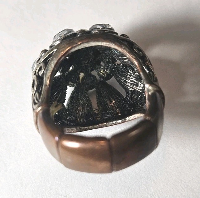 Vntg Cluster Dome Cocktail Ring Variable Size 6-9 Clear Rhinestone Brass Band
