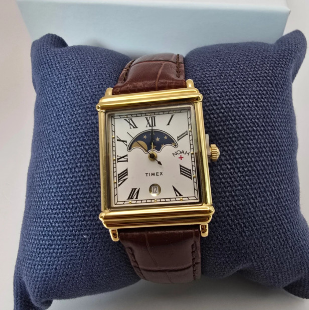 Timex x Noah Moon Phase Watch Brown Gold Leather Rectangular New Limited