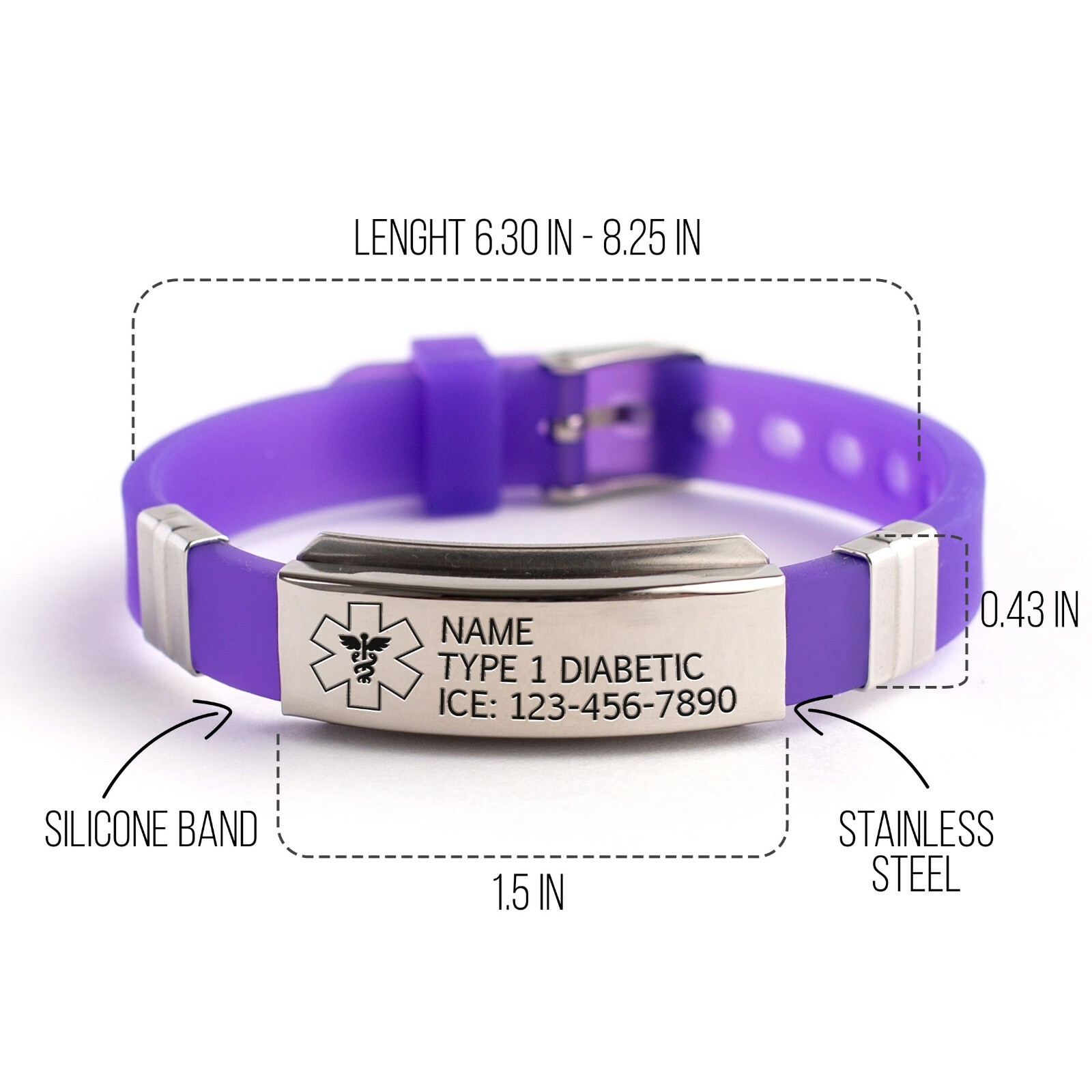 Personalized Emergency Medical Alert Id Bracelet Engraved Steel adjustable bangl