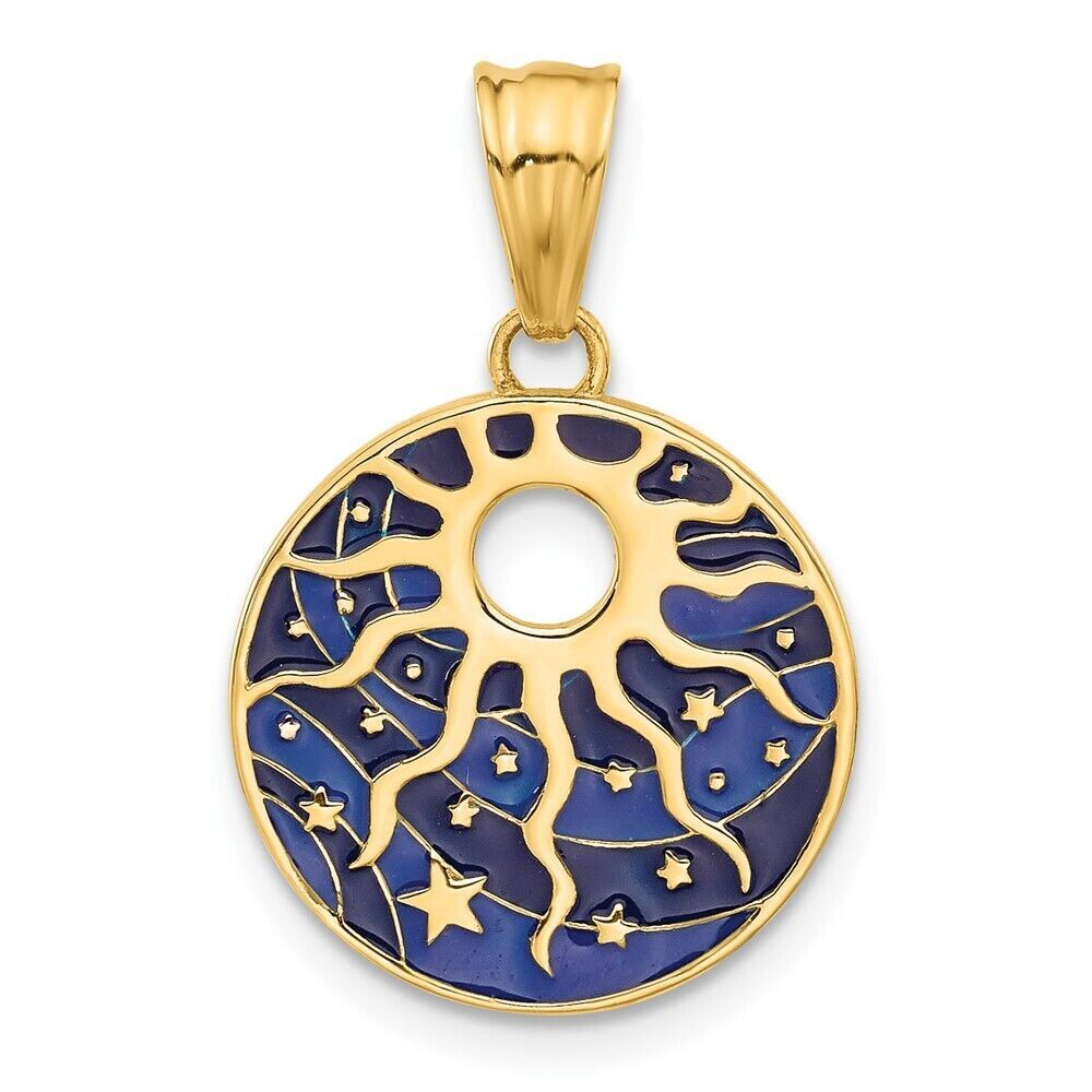 14K Gold Enameled Sun & Stars Pendant 1.93g L-24.7 mm W- 16.25mm