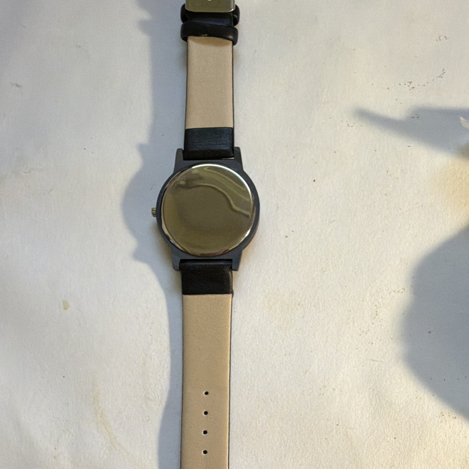 Black Analog Stick Figures Dial Watch 12-Hour Black Case Black Leather Strap