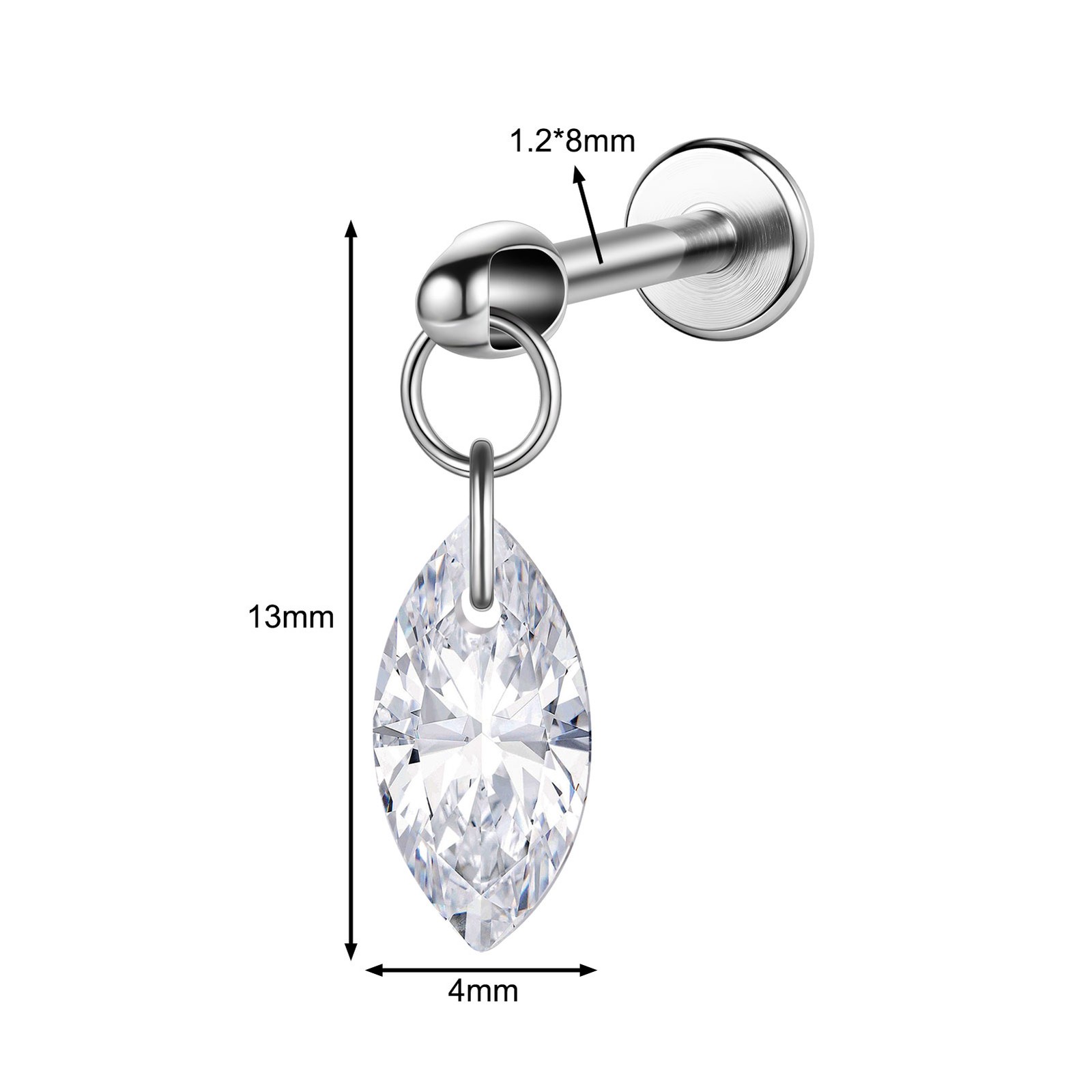 16g G23 Titanium Steel Dangle Labret Lip Stud Tragus Helix Piercing Jewelry
