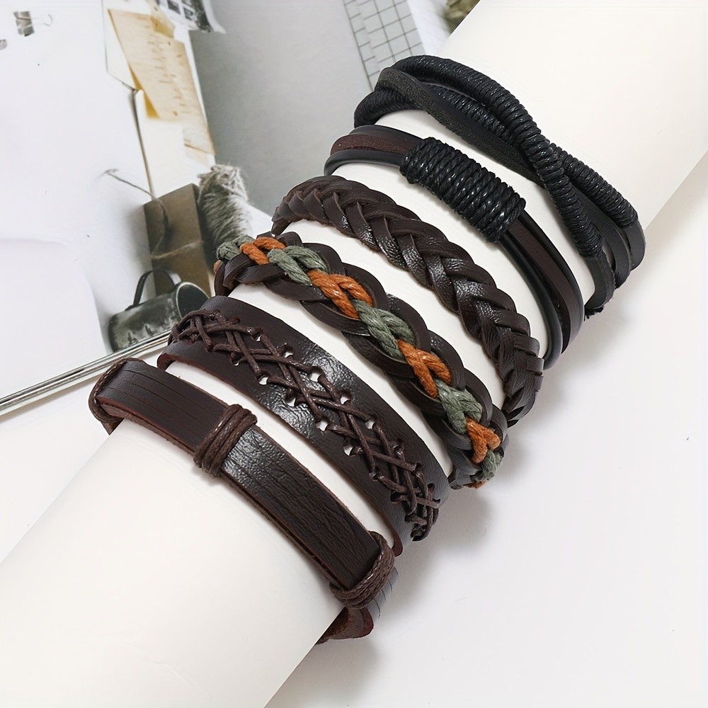 36Pcs Vintage Men Leather Braided Adjustable Bracelet Bulk Wholesale