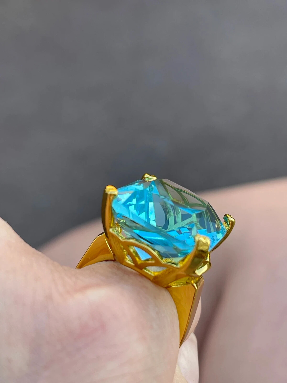 Big Rectangle Shape Rhinestone Rings For Women Aquamarin Princess Crystal Ring .