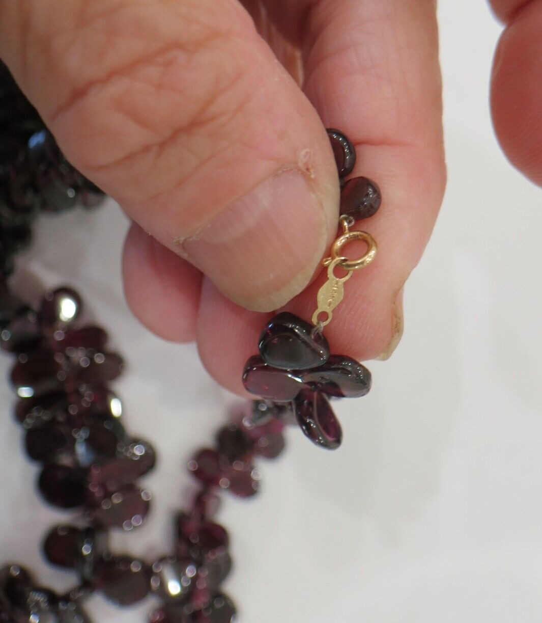 Vintage 14 Karat Gold Handmade Natural Garnet Necklace Pearshape 28′ 114 g