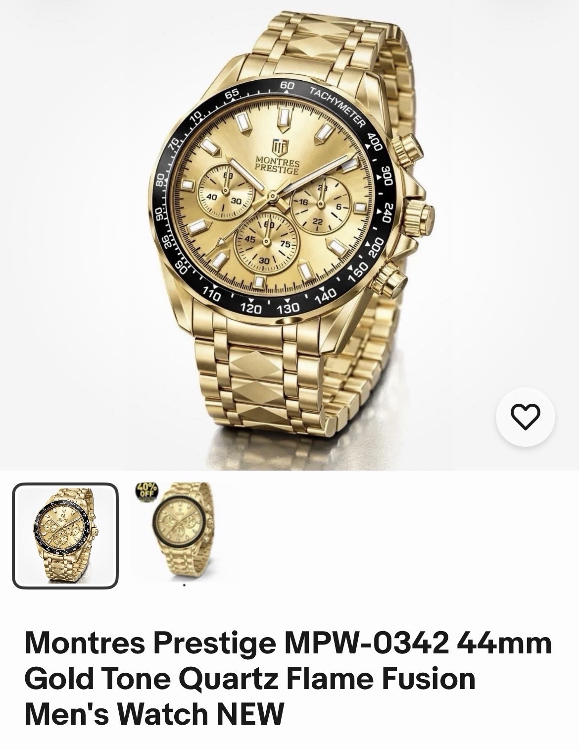 Montres Prestige Men’s Quartz Chronograph Watch 44mm Gold Bracelet