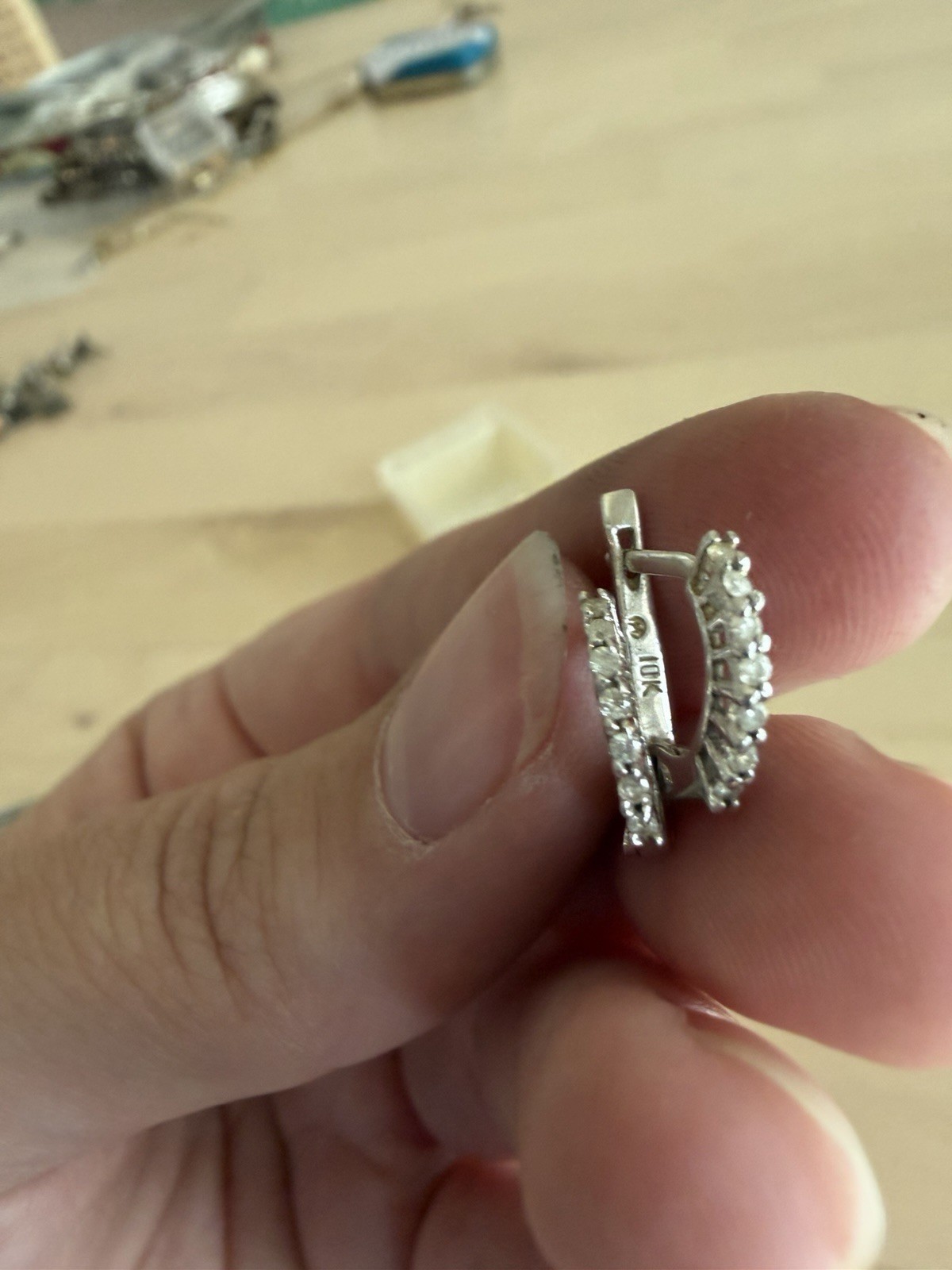 10k White Gold And Diamond Baby Clicker Hoops Small Hoops Earrings