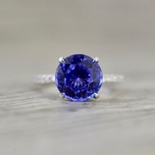 2Ct Round Cut Lab-Created Tanzanite Wedding Solitaire Ring 14K White Gold Plated