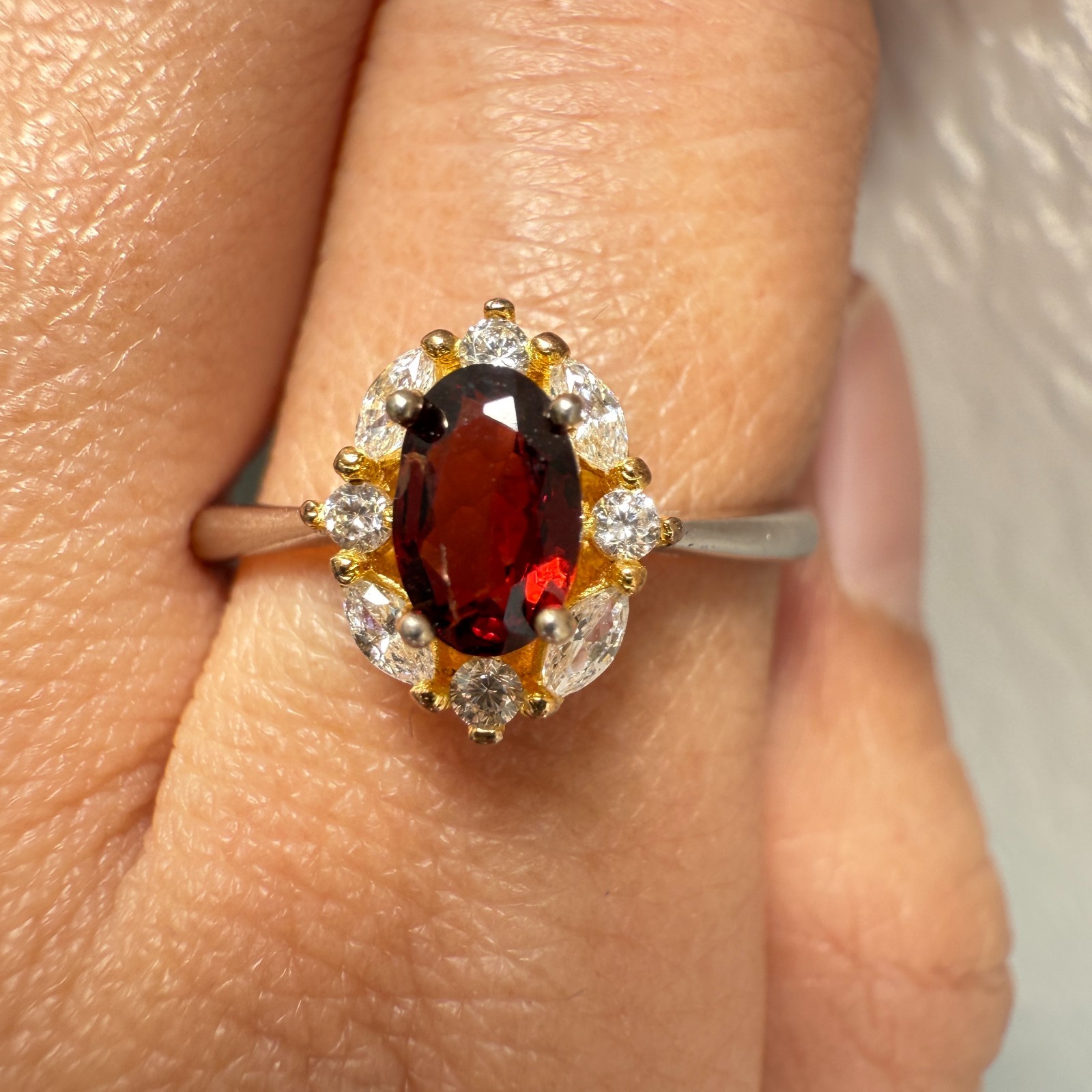 925 Sterling Silver Ring 6x4mm Natural Rhodolite Garnet Gemstone Zircon Red Gift