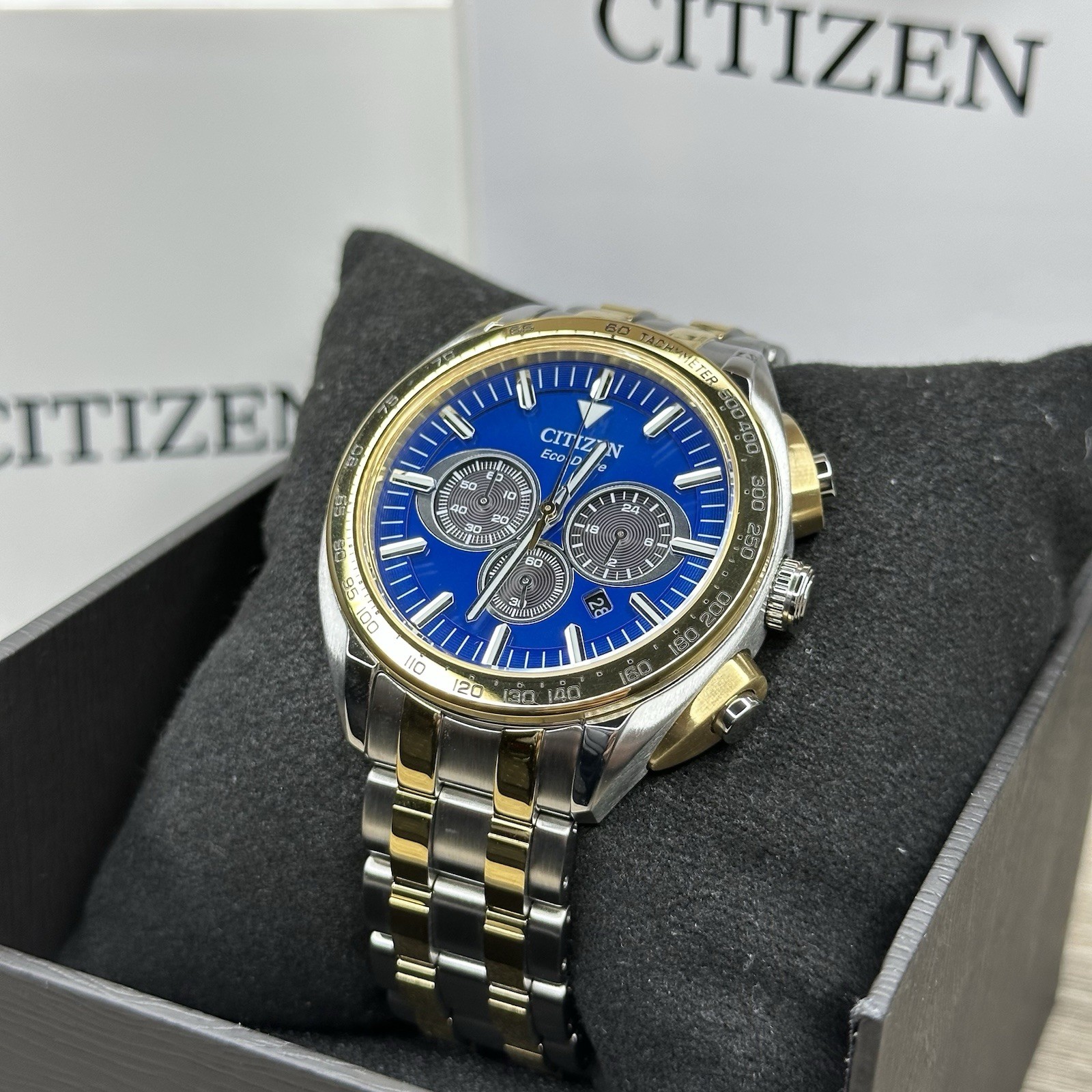 NEW✅ Citizen Carson Blue Dial Tachymeter Two Tone Steel Men’s Watch CA4544-53L