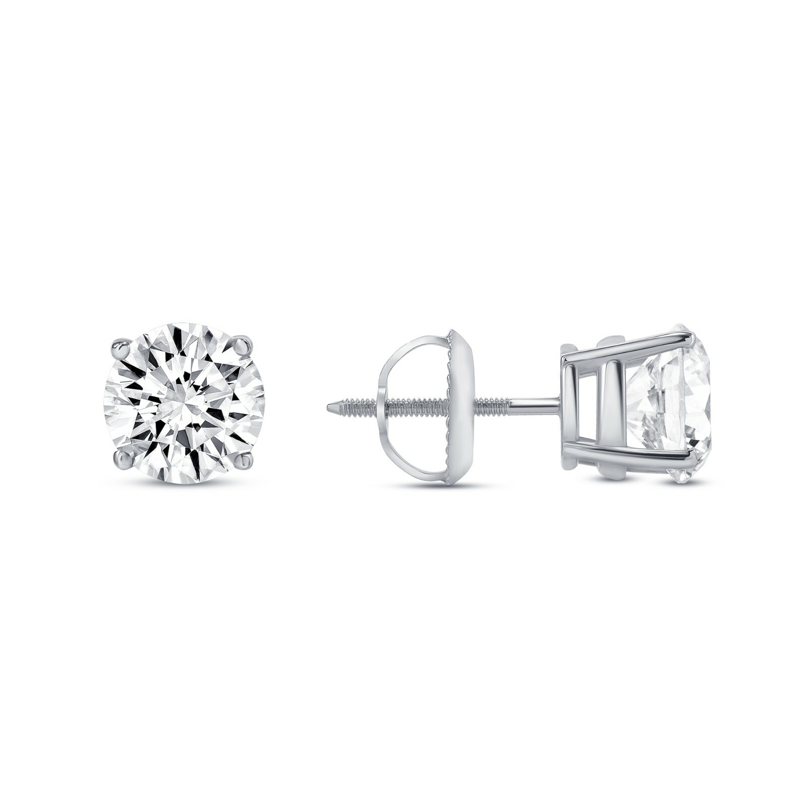 3 Ct Round Real 14K White Gold Simulated Diamond Earrings Studs Basket ScrewBack
