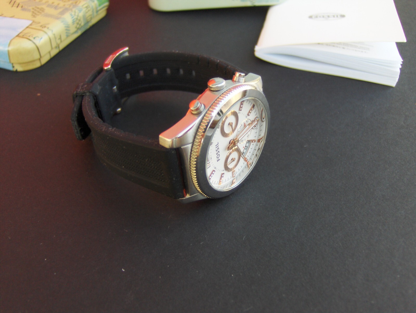 FOSSIL ES 4250 BOYFRIEND 3 EYE CHRONOGRAPH SWAROVSKI CRYSTAL MARKERS DATE WINDOW