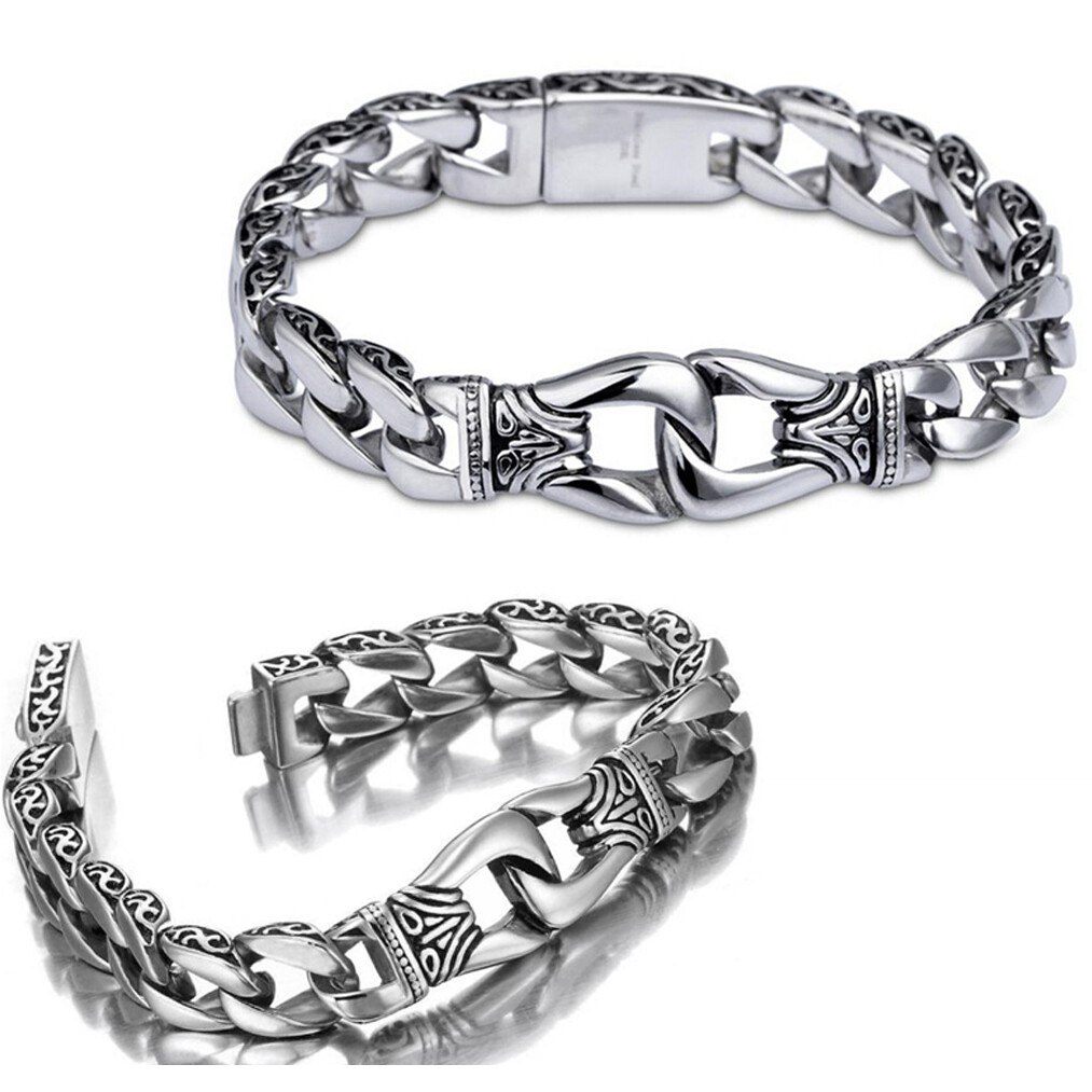 Mens Heavy Sturdy Stainless Steel Motorcycle Biker Chain Bracelet Wristband Gift