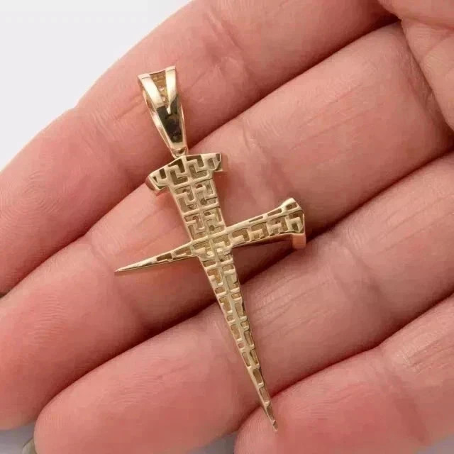 2.00Ct Round Cut Real Moissanite Fancy Cross Pendant 14K Yellow Gold Plated