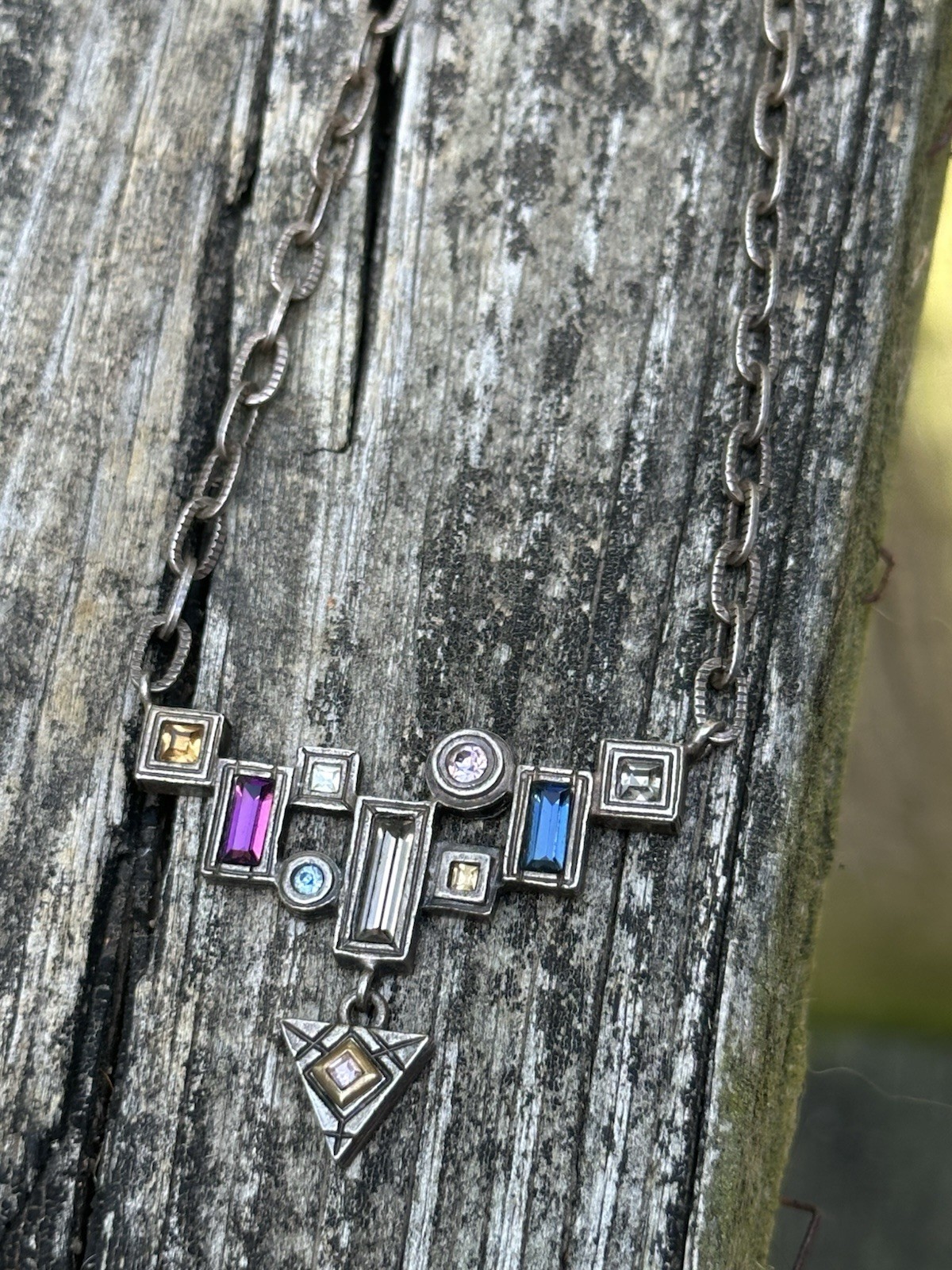 VTG Patricia Locke Silver Geometric Statement Necklace 18” inch