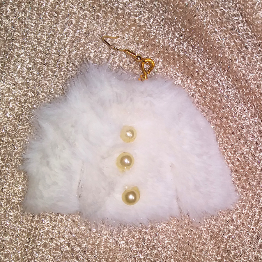 Faux Fur Coat with Beads on Hanger Earrings- Handcrafted