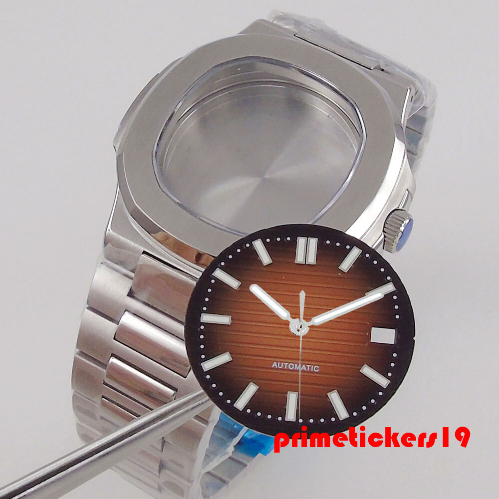 Square Brushed 40mm Watch Case Sapphire Bracelet Dial Hands Set Fit NH35 NH36