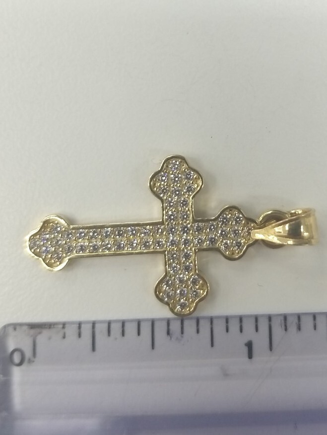 10KT Jesus Cross pendant Real Yellow Gold Diamond cut 3mm Bail, 1.80GRM