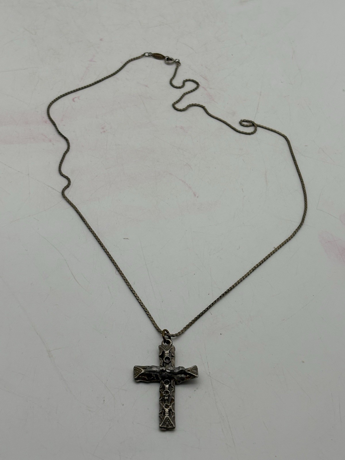 Handmade Artisan Cross Pendant Necklace on Signed Napier Chain Rustic OOAK