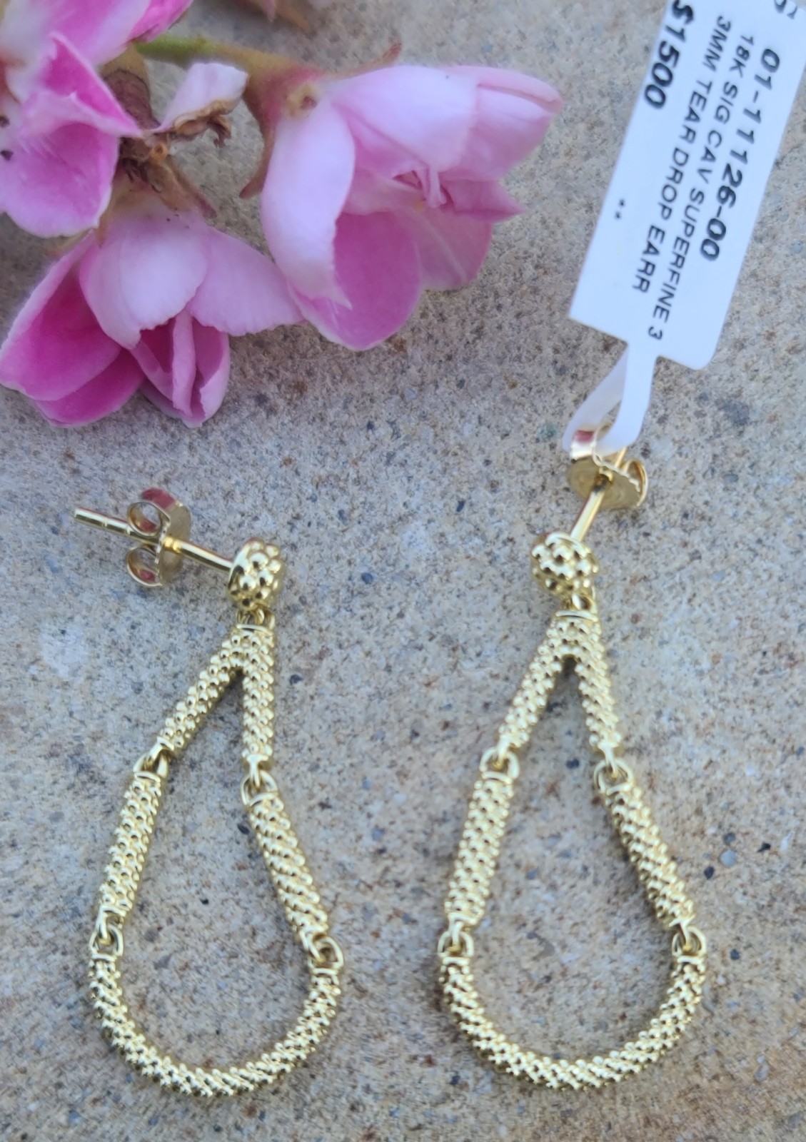 New Lagos 18k Solid Yellow Gold Fine Caviar Teardrop Dangle Stud Earrings 5.7gr