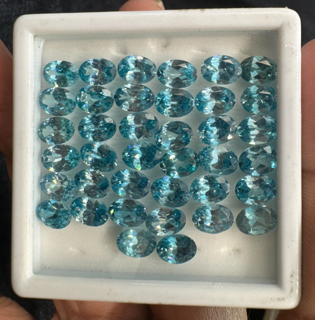 Natural Blue Zircon Oval Gemstone Faceted Cut 5x7mm For Jewelry Making 39.62 Ct.