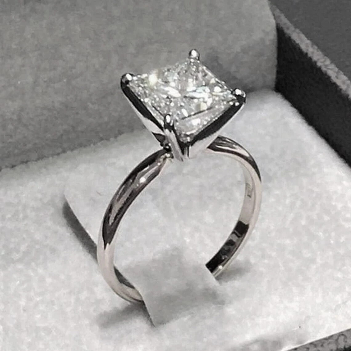 RARE 2.80 Ct Certified Princess Cut White Diamond Ring 925 Silver