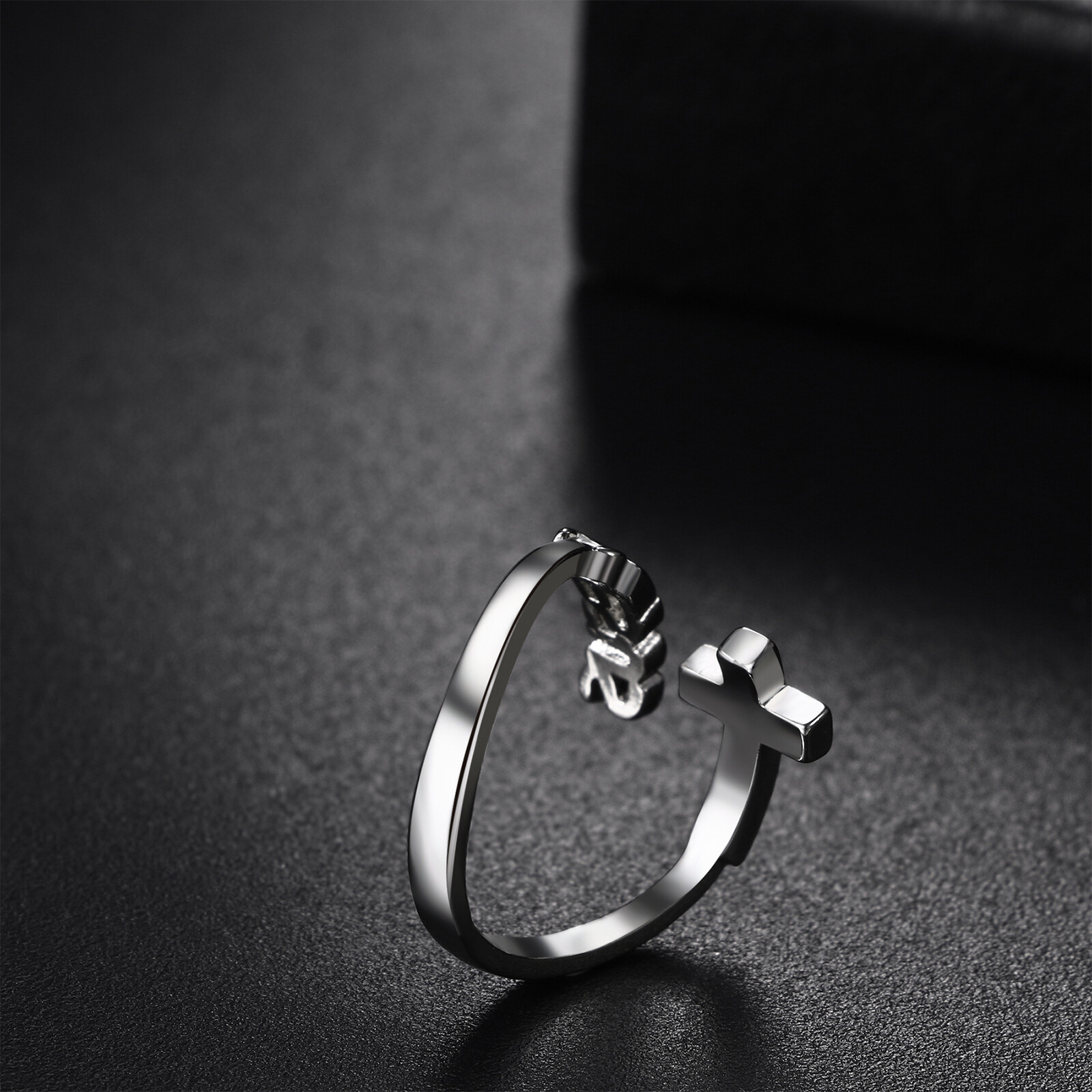 Women Christ Cross Jesus Ring I Can Do All Things Engraved Adjustable Open Band