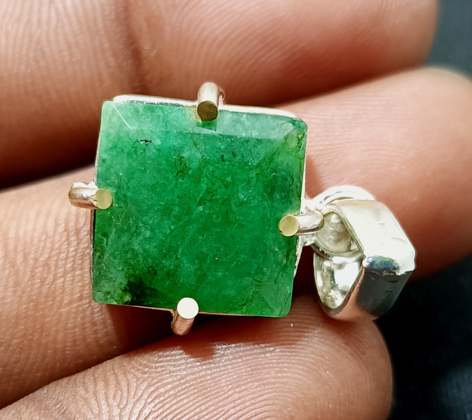 Certified 22.95 Ct Natural Emerald 925 Solid Silver Asscher Cut Pendant Gemstone
