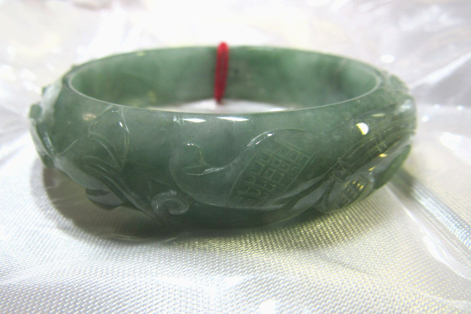 61mm NATURAL Green Jade Carved Dragon Phoenix Shou Bangle Bracelet 2-6.5/16″