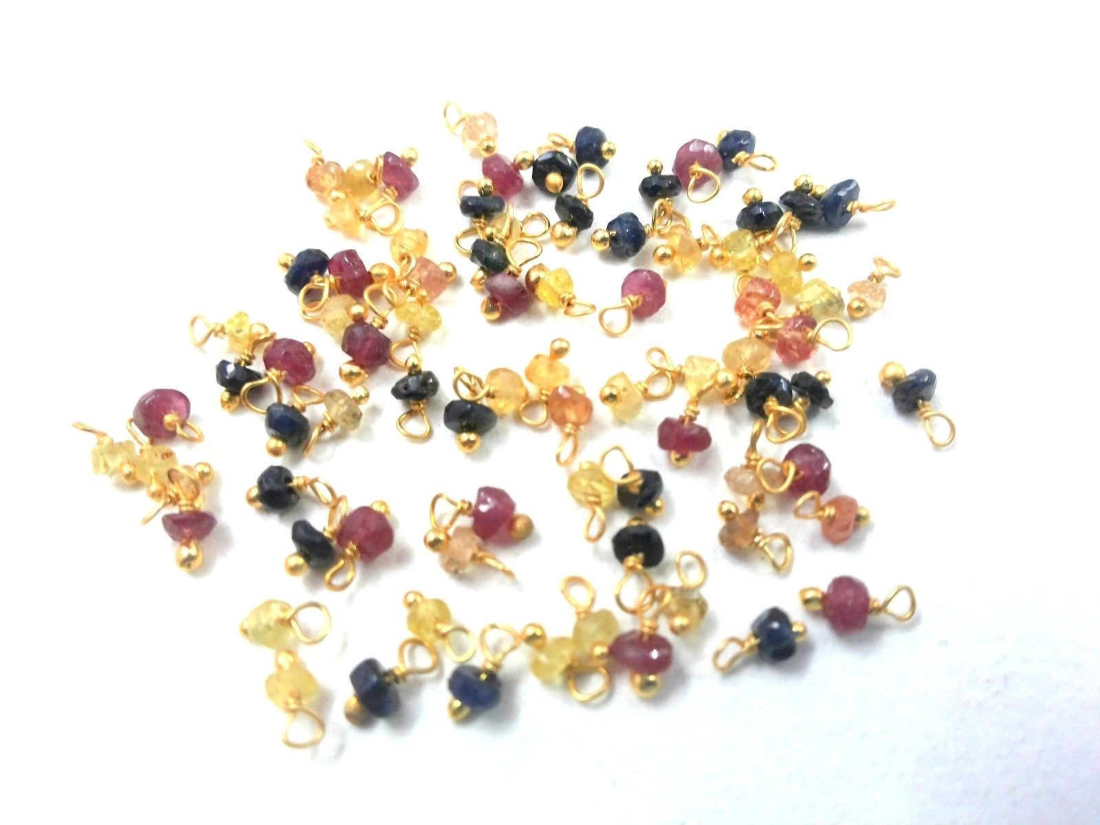 50 Pcs Natural Multi Sapphire Rondelle Faceted 3-4mm Beads, Gold Wire Wrapped