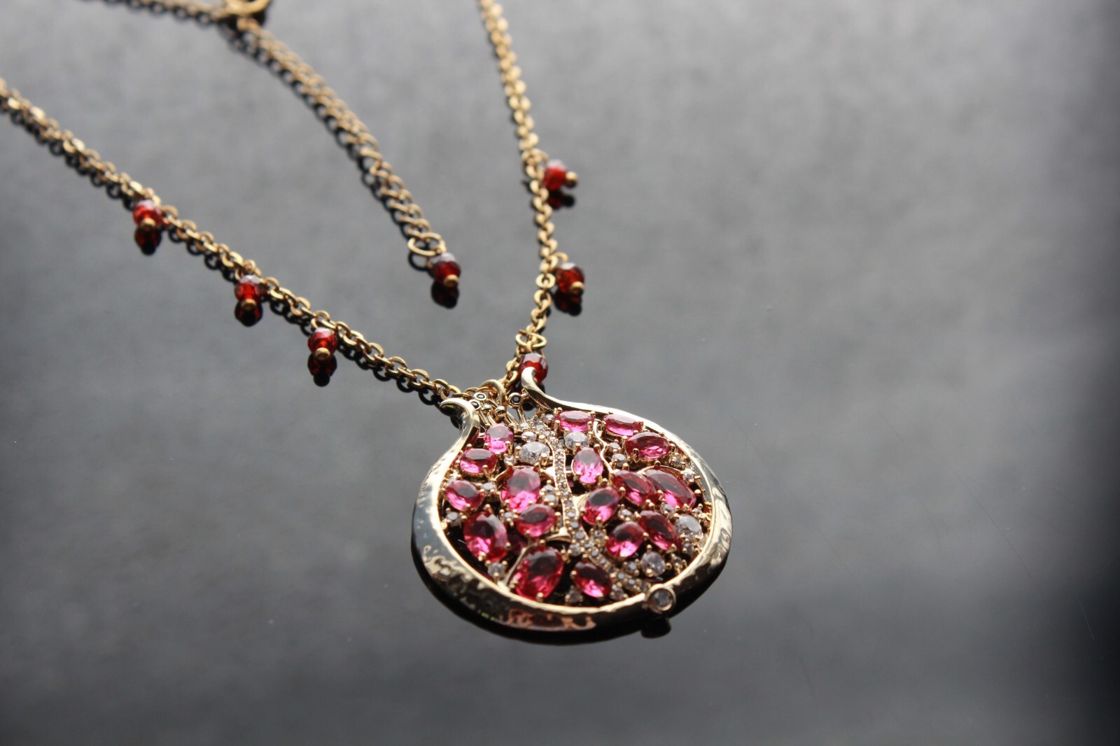 Pomegranate crystal pendant with chain pomegranate gift idea gold plated fruit